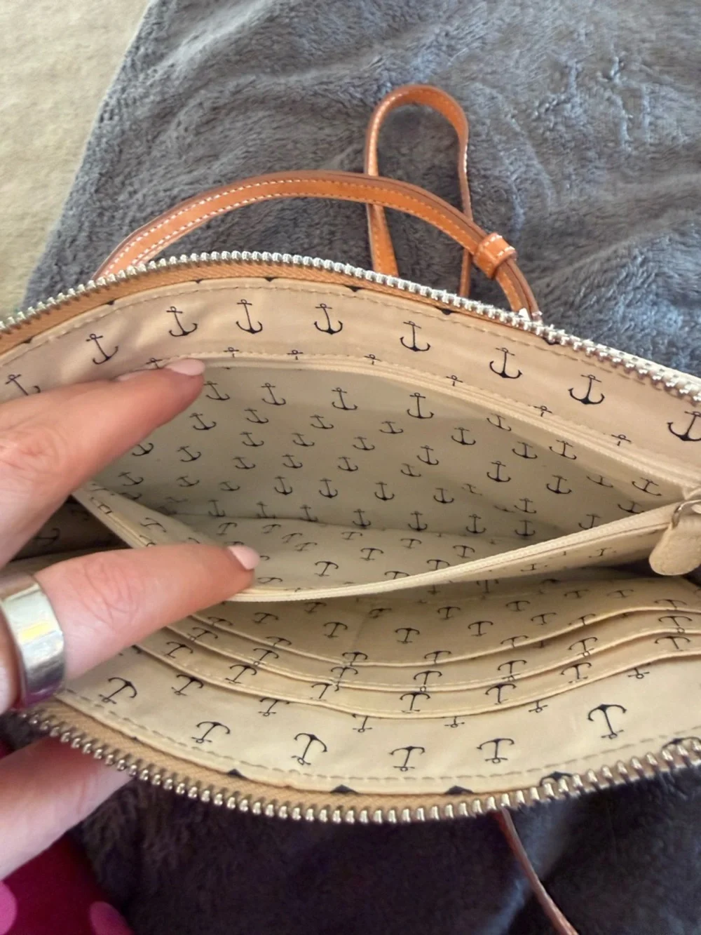 Brighton Canvas Stripe Crossbody with Anchor Patch - Blue & Tan - Picture 7 of 15